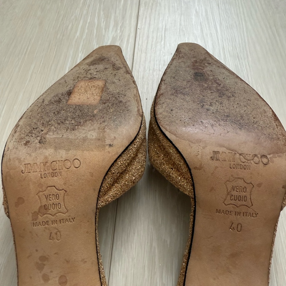 Jimmy Choo Glitter Gold Closed Toe Heels with Dust Bag - Picture 12 of 14